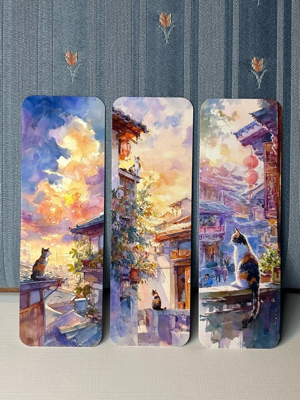 Sunset Cat Triptych Bookmark Set- Purple Blue Orange